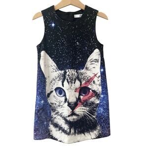 M&S Kids Digital Cat Print Shift Dress - Outer Space Galaxy - 5-6